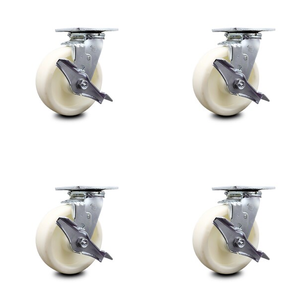 6 Inch Nylon Swivel Caster Set with Ball Bearings and Brakes